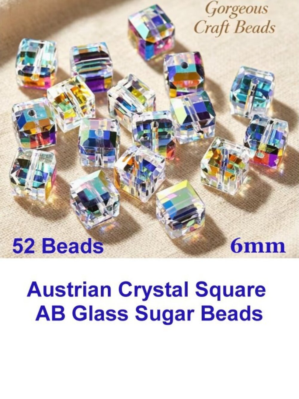 Austrian Crystal Square Sugar Beads  AB  6mm  52 Beads